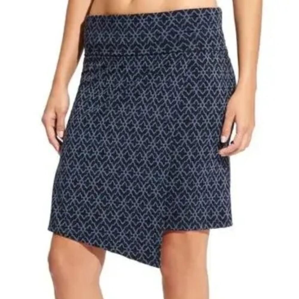 Athleta Seaside Moroccan Skirt Womens Medium Navy Pull on Wrap Asymmetrical